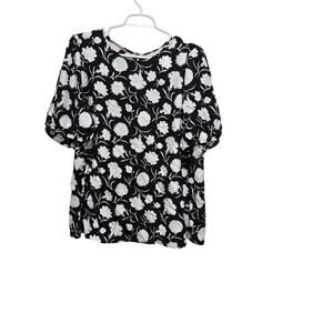 Boden Black White Floral Puff Sleeve Top Size 20/22 Work Casual